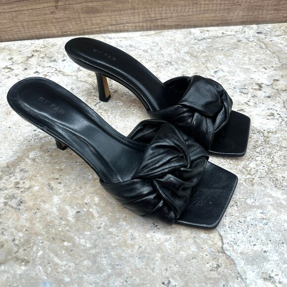 By Far Lana Mules Womens Size 40 US 10 Soft Leather Knot Kitten Heels Slip On - Picture 1 of 13